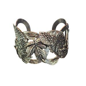 Hammered Silver Leaf Cuff Bracelet